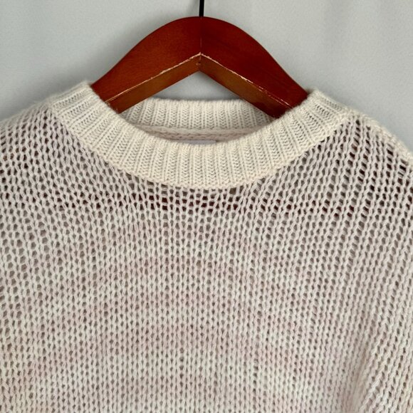 Sablyn 100% Cashmere Loose Open Knit Pink Ivory Stripe Oversized Sweater Small - Picture 4 of 12